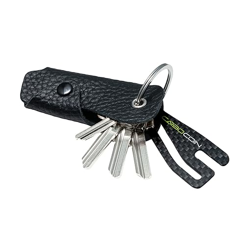 MAGATI Schlüsseletui Occhio Nero mit Einkaufswagenlöser aus Carbon | Key Organizer aus Leder für 1-6 Schlüssel, Geschenk für Damen & Herren, Schwarz von MAGATI