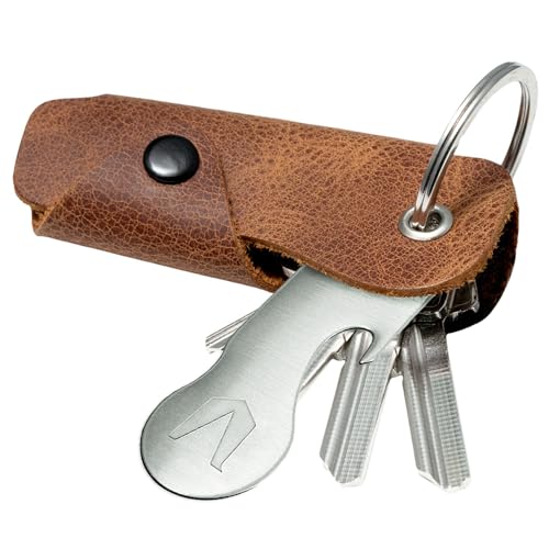 MAGATI Schlüsseletui Occhio Nero mit Einkaufswagenlöser für 1-6 Schlüssel | Key Organizer aus Leder, Flascheöfner, Fundservice, Geschenk für Damen & Herren, Braun von MAGATI