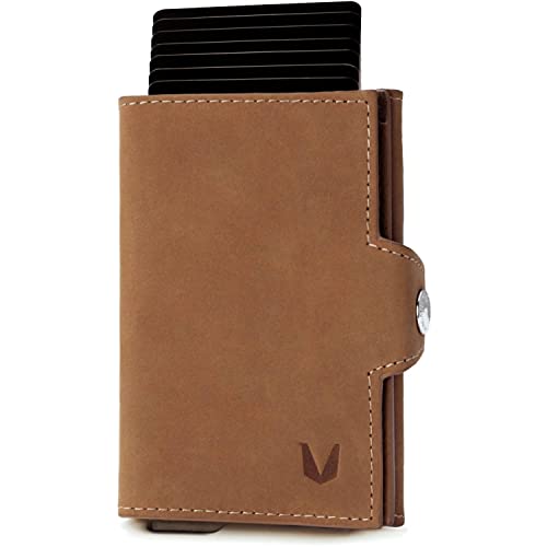 Slim Wallet Zani - Kreditkartenetui mit Münzfach | Geldbörse aus Echtleder mit Geldscheinfach, Parkscheinslot und RFID-Schutz bis zu 9 Karten (Vintage Braun) von MAGATI