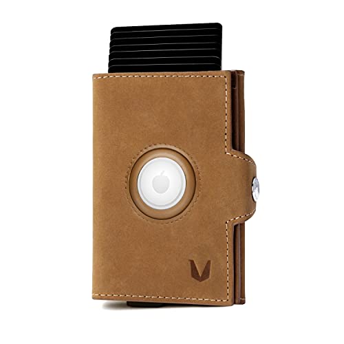 MAGATI Slim Wallet Zani - Kartenetui, Parkscheinslot, Münzfach, AirTag Case, RFID-Schutz - Geldbörse, Echtleder, Alu - 9 Karten, Braun (ohne Fundservice) von MAGATI