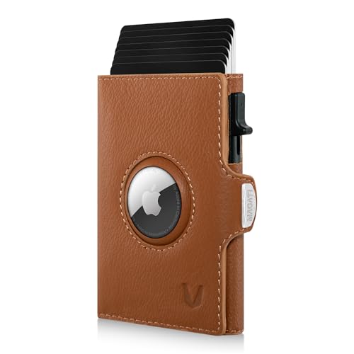 MAGATI Slim Wallet Zani mit AirTag Hülle aus Leder, Kartenetui mit Münzfach & RFID Blocker, Geldbörse für AirTag, Portmonee mit Kartenhalter & Geldscheinfach, Cognac von MAGATI