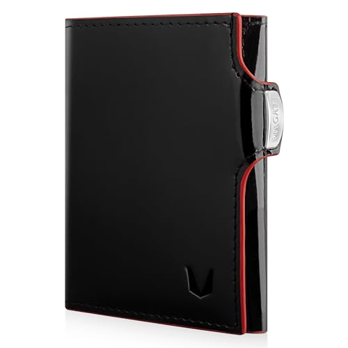 MAGATI Slim Wallet il Santo Limited Edition Donna mit Münzfach, RFID-Schutz - Mini Geldbörse Herren & Damen klein - Kartenetui - Kartenhalter Einkaufswagenchip-Fach Portemonnaie, Schwarz-roter Lack von MAGATI