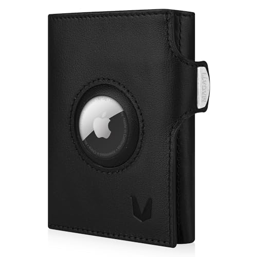 MAGATI Slim Wallet mit AirTag Hülle, Münzfach, RFID-Schutz - Mini Geldbörse Herren & Damen klein - il Santo Kartenetui - Kartenhalter Einkaufswagenchip-Fach Portemonnaie, Schwarz Nappa von MAGATI