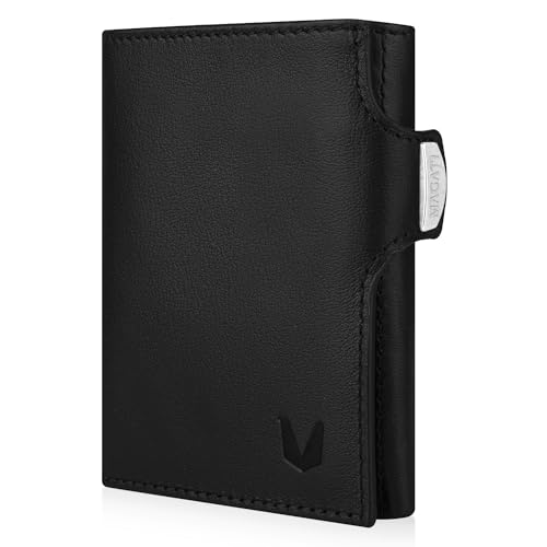 MAGATI Slim Wallet mit Münzfach, RFID-Schutz - Mini Geldbörse Herren & Damen klein - il Santo Kartenetui - Kartenhalter Einkaufswagenchip-Fach Portemonnaie klein, Schwarz Nappa von MAGATI