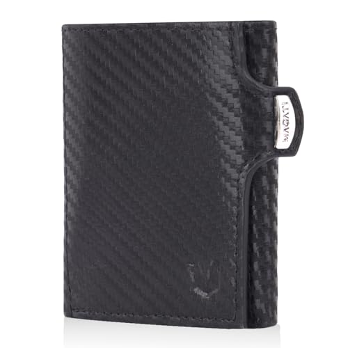 MAGATI Slim Wallet mit Münzfach, RFID-Schutz - il Santo Kartenetui - Kartenhalter Einkaufswagenchip-Fach Portemonnaie klein – Geldbeutel, Carbon-Schwarz von MAGATI