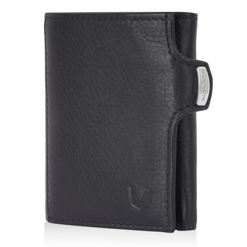 MAGATI Slim Wallet mit Münzfach, RFID-Schutz - il Santo Kartenetui - Kartenhalter Einkaufswagenchip-Fach Portemonnaie klein – Geldbeutel, Schwarz-Rot von MAGATI