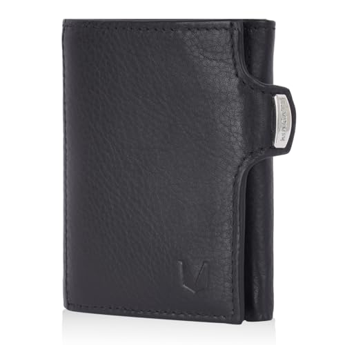 MAGATI Slim Wallet mit Münzfach, RFID-Schutz - il Santo Kartenetui - für Damen sowie Herren - Kartenhalter Einkaufswagenchip-Fach Portemonnaie klein – Geldbeutel, Black Smooth von MAGATI