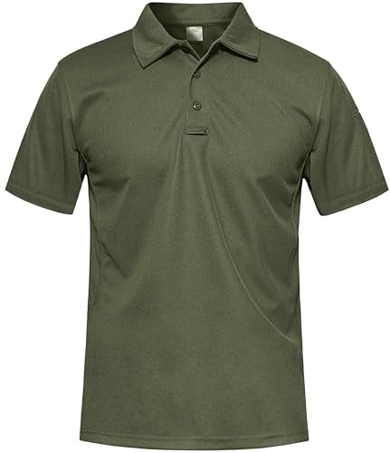 MAGCOMSEN Outdoor Polo T-Shirt Herren Sommer Herbst Sportshirt Quick Dry Hemd Herren Atmungsaktiv Wandern Trekking T-Shirt US Army Shirts mit Knopfleiste Armeegrün L von MAGCOMSEN