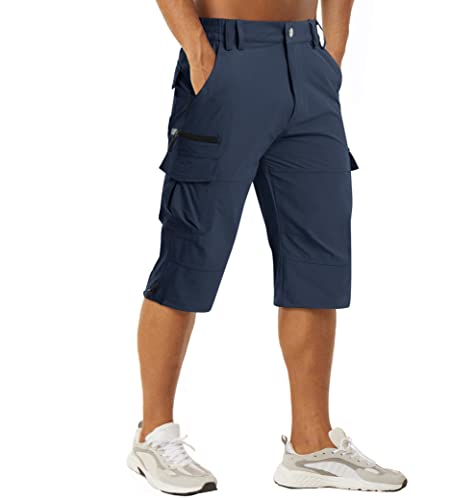 MAGCOMSEN 3/4 Hose Herren Kurz Cargohose Quick Dry Leichte Freizeitshorts Männer Sport Dreiviertel Hosen Stretch Outdoor Radhose für Jagd Angeln Trekking Dunkelblau 30 von MAGCOMSEN