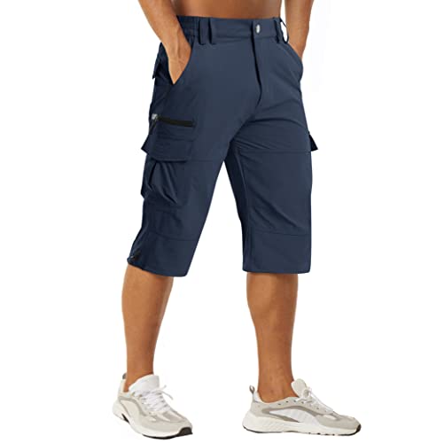 MAGCOMSEN 3/4 Hose Herren Kurz Cargohose Quick Dry Leichte Freizeitshorts Männer Sport Dreiviertel Hosen Stretch Outdoor Radhose für Jagd Angeln Trekking Dunkelblau 32 von MAGCOMSEN