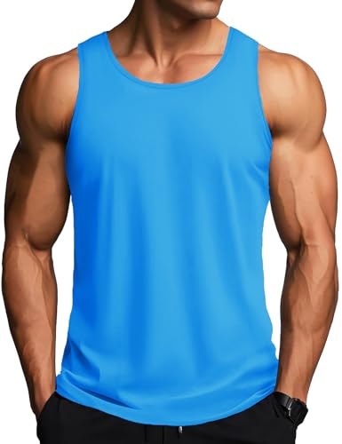 MAGCOMSEN Achselshirt Herren Ärmelloses Sport Tops Leicht Quick Dry Tankshirts Herren UV Outdoor Fitnessshirt Stringer Workout Gym Muskelshirt Azurblau XL von MAGCOMSEN