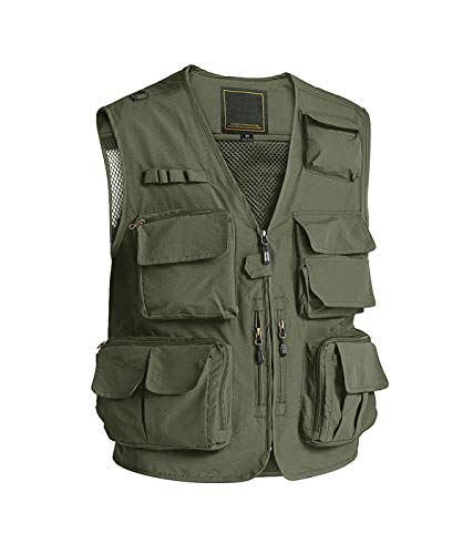 MAGCOMSEN Anglerweste Herren Sommer Fischerweste Leicht Atmungsaktiv Weste Herren Dünn Übergangsjacke Casual Frezeit Weste mit Zip Taschen Armeegrün S von MAGCOMSEN