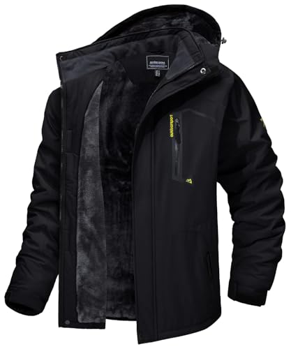 MAGCOMSEN Arbeitsjacke Herren Warm Gefüttert Ski Jacke Übergangsjacke Verdickt Winterjacke Männer Atmungsaktiv Jagdjacke Wasserdicht Dicke Thermo mit Stehkragen Schwarz XL von MAGCOMSEN