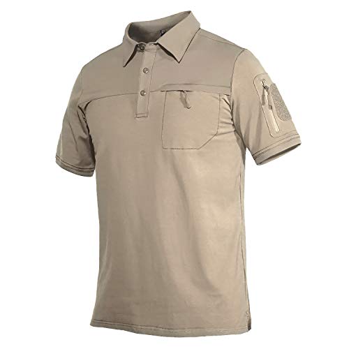 MAGCOMSEN Army T-Shirt Herren Kurzarm Taktisch Jagd Kleidung Polyester US Militär Shirt Männer Sport Fitness Polo Leicht Trekkingshirt Baumwolle Funktionshemd Khaki 2XL von MAGCOMSEN