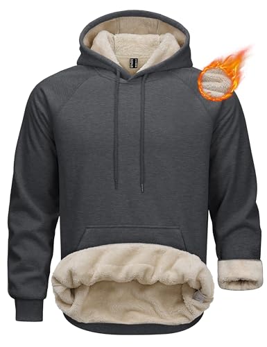 MAGCOMSEN Basic Pullover Herren Sherpa Hoodie Crewneck Sweatshirts Fleece Winter Gefüttert Outdoorshirts von MAGCOMSEN