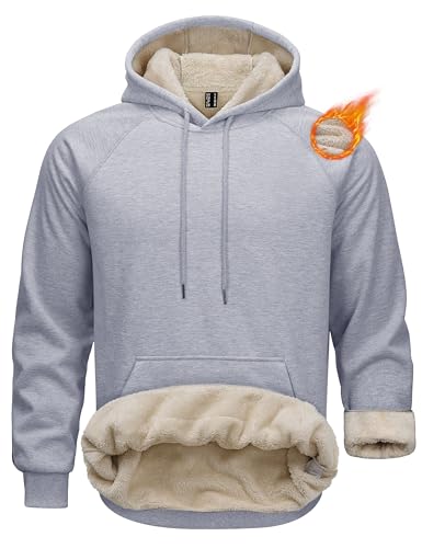 MAGCOMSEN Basic Pullover Herren Sherpa Hoodie Crewneck Sweatshirts Fleece Winter Gefüttert Outdoorshirts von MAGCOMSEN