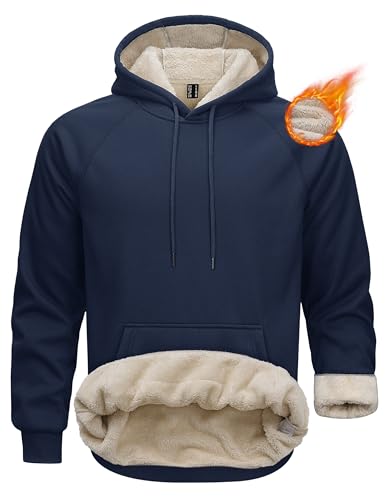 MAGCOMSEN Basic Pullover Herren Sherpa Hoodie Crewneck Sweatshirts Fleece Winter Gefüttert Outdoorshirts von MAGCOMSEN