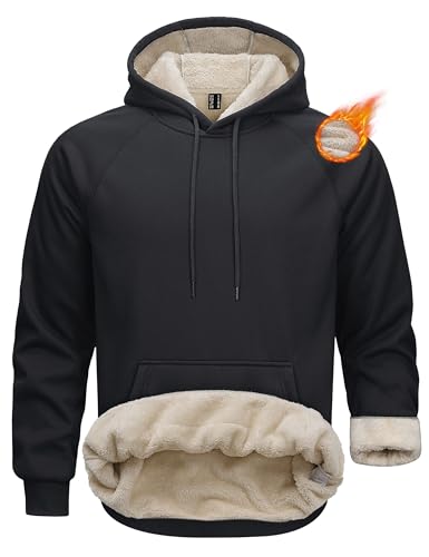 MAGCOMSEN Basic Pullover Herren Sherpa Hoodie Crewneck Sweatshirts Fleece Winter Gefüttert Outdoorshirts von MAGCOMSEN