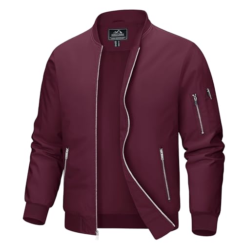 MAGCOMSEN Jacke Herren Dünn Leicht Sommerjacke Übergangsjacke Herbst Pilotenjacke College Bomberjacke Frühling Herrenjacke, Weinrot S von MAGCOMSEN