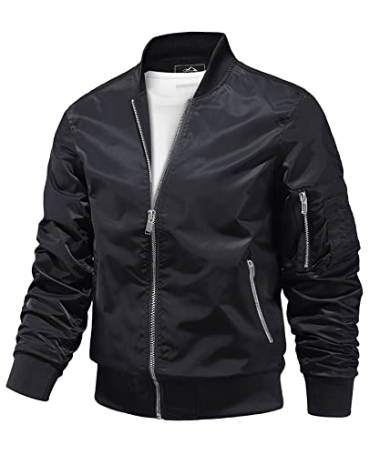 MAGCOMSEN Jacke Herren Übergangsjacke Sportlich Sommerjacke Leicht Windjacke Frühling Blouson Freizeit Herbstjacke ohne Kapuze, Schwarz M von MAGCOMSEN