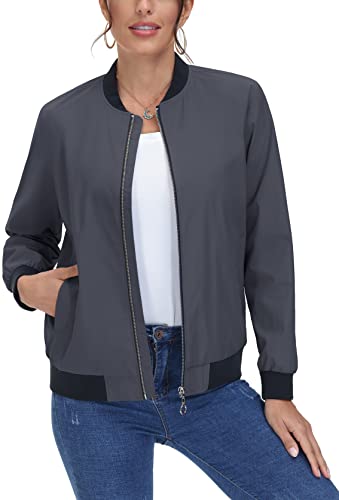 MAGCOMSEN Damen College Jacke Leicht Übergangsjacke Stehkragen Outdoor Sweatjacke Damen Dünne Pilotenjacke Basic Atmungsaktiv Blouson Jacke Dunkelgrau M von MAGCOMSEN