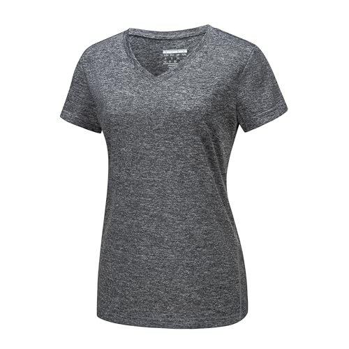 MAGCOMSEN Damen Fitness Shirt Sportshirt Kurzarm T-Shirt Outdoor Laufshirt Leicht Trainingsshirt Regular Fit Jogging Shirts Atmungsaktiv Yoga Shirts Dunkelgrau 2XL von MAGCOMSEN