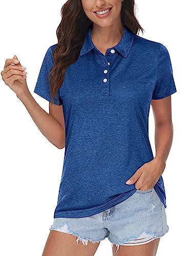 MAGCOMSEN Damen Kurzarm Poloshirts Quick Dry Golfshirts Sport Polo Funktionsshirts Tennis Sommershirt Frauen Klassisch Polohemd Leicht Jogging Shirt für Gym Outdoor Mittelblau L von MAGCOMSEN