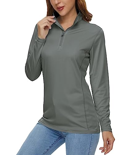 MAGCOMSEN Damen Langarmshirts UV UPF 50+ Shirt Half Zip Sport Tops Leicht Surfen T-Shirt Damen Quick Dry Trainingsshirts für Laufen Fitness Stretch Rash Guard Dunkelgrau L von MAGCOMSEN