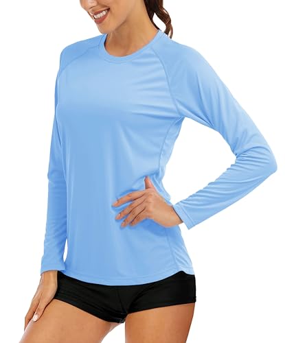 MAGCOMSEN Damen Leicht Sommer Shirts UV Shirts Atmungsaktiv Trainingsanzug Outdoor Laufshirts Frauen Schnelltrocknend Strand Shirts Casual Freizeit Funktionsshirt Blau XS von MAGCOMSEN