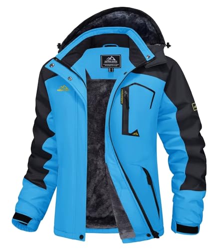 MAGCOMSEN Damen Outdoor Jacke Winter Softshelljacke Wasserdicht Wanderjacke Damen Fleece Übergangsjacke Verdickt Freizeitjacke Gefüttert Arbeit Jacke mit Multi Taschen Blau Schwarz XL von MAGCOMSEN