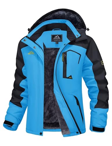 MAGCOMSEN Damen Outdoor Jacke Winter Softshelljacke Wasserdicht Wanderjacke Damen Fleece Übergangsjacke Verdickt Freizeitjacke Gefüttert Arbeit Jacke mit Multi Taschen Blau Schwarz XS von MAGCOMSEN