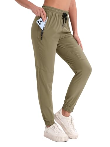 MAGCOMSEN Damen Outdoorhose Loose Fit Jogging Hosen Lang Radhose Leicht Sommer Trekkinghose Frauen Atmungsaktiv Kletterhose Training Passform für Angeln Camping Khaki M von MAGCOMSEN