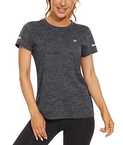 MAGCOMSEN Damen Outdoorshirt Essentials Kurzarm Shirt Meliert Leicht Sweatshirt Quick Dry Funktionsshirts Damen Sommer Trainingsshirt Atmungsaktiv Laufshirts Dunkelgrau XXL von MAGCOMSEN