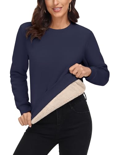 MAGCOMSEN Pullover Damen Herbst Sweatshirt Fleecepullover Funktionsshirt ohne Kapuze mit Fleece Gefüttert Dunkelblau S von MAGCOMSEN