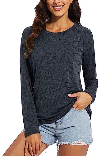 MAGCOMSEN Damen Tshirt Langarm Sommer Shirt Leicht Sportshirt UV Schutz Funktionsshirt Langärmelig Fitness Long Sleeve, Schwarz XXL von MAGCOMSEN