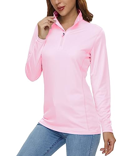 MAGCOMSEN Damen UV Schutz Shirts UPF 50+ Half Zip Sweatshirts Quick Dry Langarmshirt Frauen Leicht Yoga Tennis T-Shirt Surfen Fishing Rashguard Sonnenschutz Oberteile Shirts Pink M von MAGCOMSEN