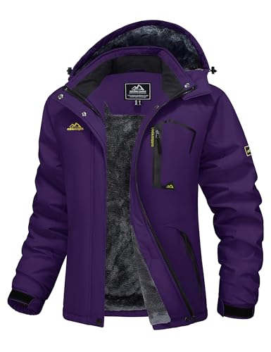 MAGCOMSEN Damen Winddicht Outdoorjacke Softshell Winterjacke mit 4 Taschen Frauen Fleece Gefüttert Übergangsjacke Warme Wandern Trekking Jacke Wasserdicht Regenjacke Dunkelviolett XS von MAGCOMSEN