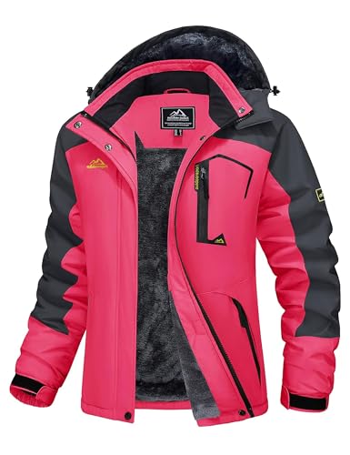 MAGCOMSEN Sportjacke Damen Winter Ski Jacket Winterjacke mit Fleece Parka Wärme Arbeitsjacke Abnehmbarer Kapuze Rosa L von MAGCOMSEN