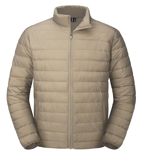 MAGCOMSEN Daunenjacke Herren Leicht Winterjacke Winddicht Outdoor Jacke mit Zip Taschen Herren Wandern Camping Pufferjacke Wasserdicht Warme Sportjacke Khaki 3XL von MAGCOMSEN