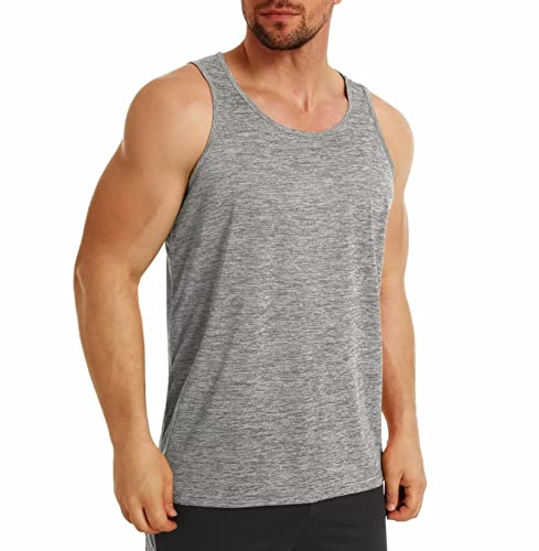 MAGCOMSEN Fitness Tanktops Herren Ärmelloses Sportunterhemden Gym Bodybuilding Muskel Shirts Herren Silm Fit Trainingsshirt UV Schutz Jogging Tops Sommer Essentials T-Shirt Hellgrau L von MAGCOMSEN