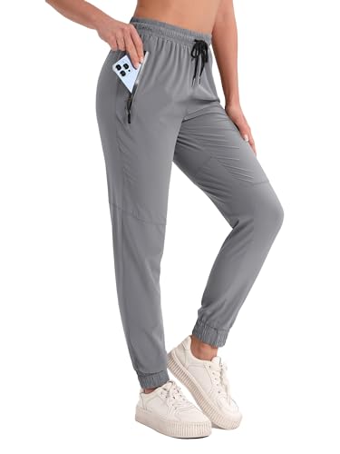 MAGCOMSEN Fitnesshose Damen Outdoor Wandern Hosen Quick Dry Trainingsanzug für Damen Dünn Jogging Hose Pyjamahose Lang Funktionshose mit Elastischer Taille Hellgrau 2XL von MAGCOMSEN