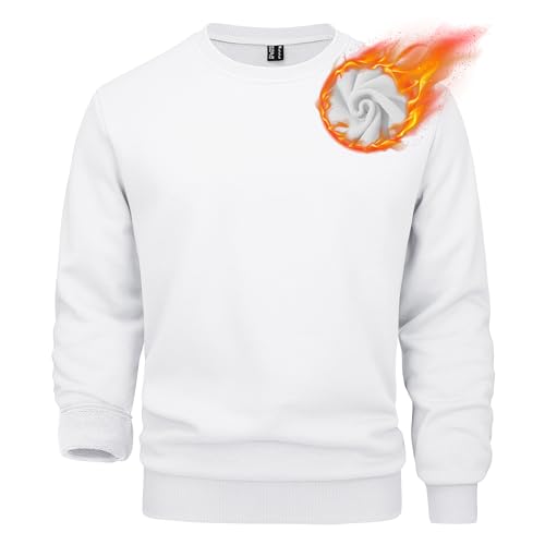 MAGCOMSEN Fleece Sweatshirts Herren Crewneck Pullover Longsleeve Winter Sportshirts Herren Essentials T Shirts Dick Rundhals Laufpullover Gefüttert Bequeme Wandershirts Weiß L von MAGCOMSEN