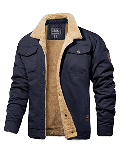 MAGCOMSEN Fleecejacke Herren Windjacke Militär Cargo Jacke Pilotenjacke Outdoor Arbeitsjacke Warme Herrenjacke Übergangsjacke Armee Jacke mit Multi Taschen Dunkelblau 2XL von MAGCOMSEN