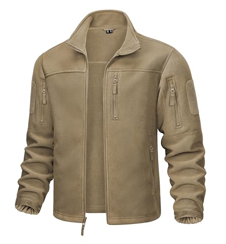 MAGCOMSEN Fliesjacke Herren Winter Funktionsjacke Multi Taschen Taktische Outdoorjacke Herren Gefüttert Freizeitjacke Verschleißfest Airsoft Paintball Jagdjcke Khaki M von MAGCOMSEN