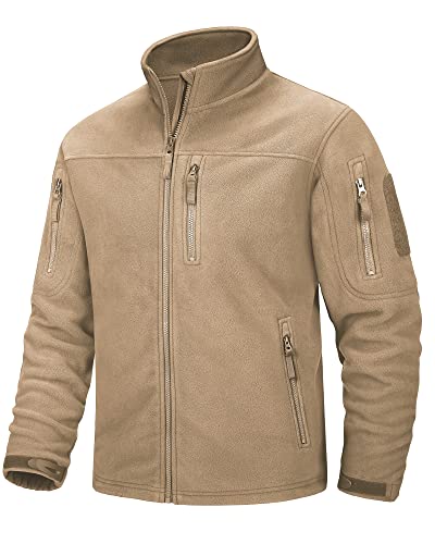 MAGCOMSEN Fliesjacke Herren Winter Funktionsjacke Multi Taschen Taktische Outdoorjacke Herren Gefüttert Freizeitjacke Verschleißfest Airsoft Paintball Jagdjcke Khaki XL von MAGCOMSEN