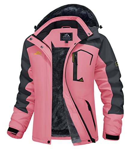 MAGCOMSEN Funktionsjacke Damen Fleece Softshelljacke Winter Wasserdicht Skijacke Damen Winddicht Outdoor Jacke Warme Gefüttert Trekkingjacke mit Mehrfachtaschen Rosig XS von MAGCOMSEN