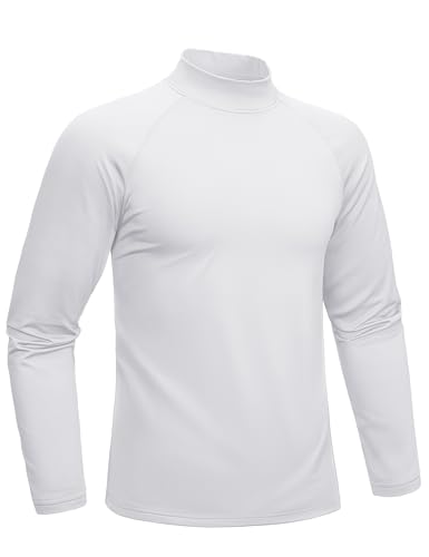 MAGCOMSEN Funktionsshirt Herren Langarm Einfarbiges Rollkragenpullover Warm Oberteil Basic Fleecepullover mit Innenfleece, Weiß, L von MAGCOMSEN