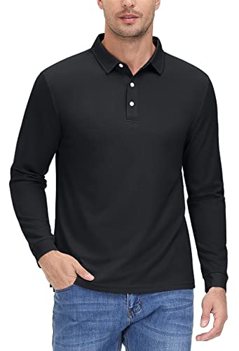 MAGCOMSEN Golf Shirts Herren Langarm Atmungsaktiv Polohemd Schnelltrockend Funktionsshirts Casual Polo T-Shirt für Männer, Schwarz, 3XL von MAGCOMSEN