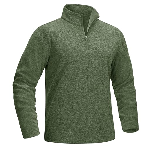 MAGCOMSEN Herren 1/4 Zip Fleece Langarm-Shirts Pullover Casual Sport Top Soft Stretch Athletic Sweatshirts, Armeegrin, 2XL von MAGCOMSEN