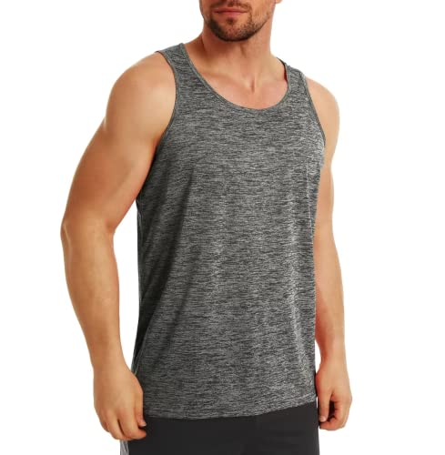 MAGCOMSEN Herren Ärmelloses Sport Tops Sommer Quick Dry Tankshirts Herren Atmungsaktiv Fitnessshirt mit Rundem Ausschnitt Stringer Workout Gym Muskelshirt Dunkelgrau L von MAGCOMSEN